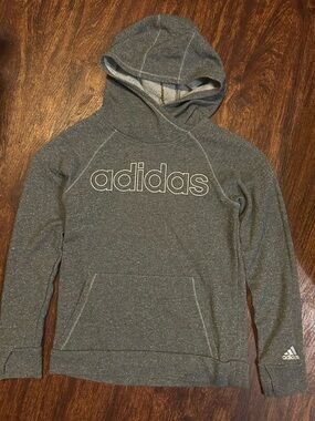 adidas Girls 7/8 Gray Sparkling Hooded Sweatshirt with Outline Logo